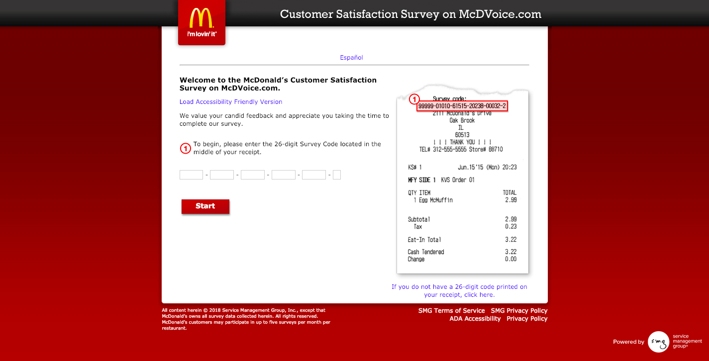 McDonald’s Customer Satisfaction Survey on McDVoice com Welcome