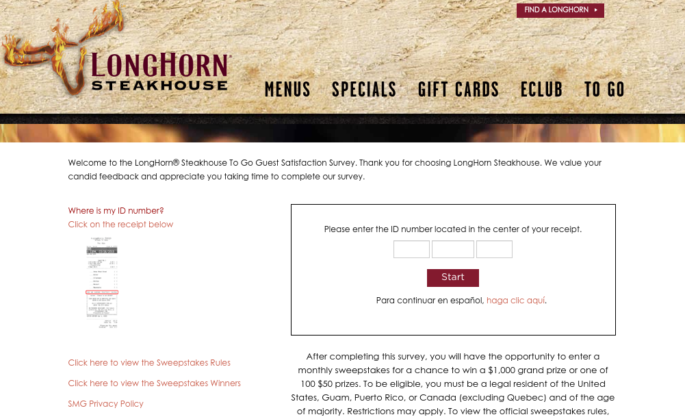 Longhorn steakhouse survey