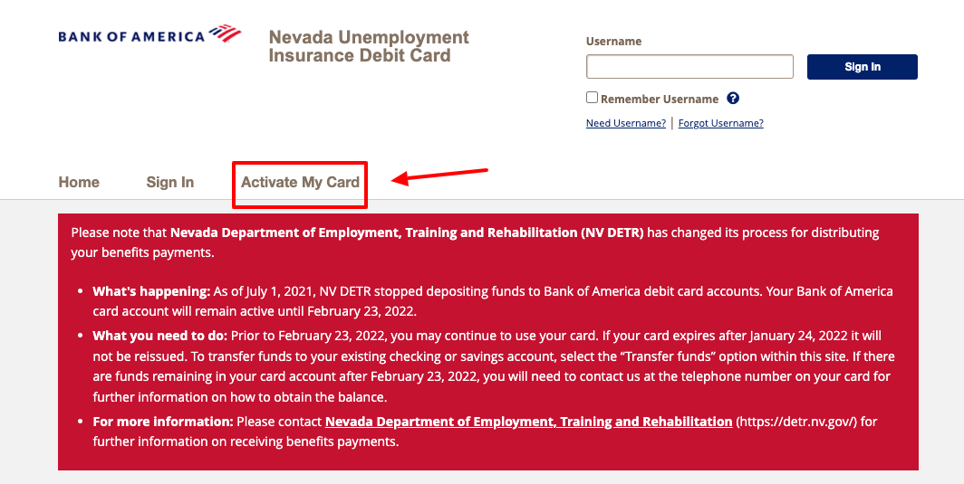 bank of america nevada debit card activation