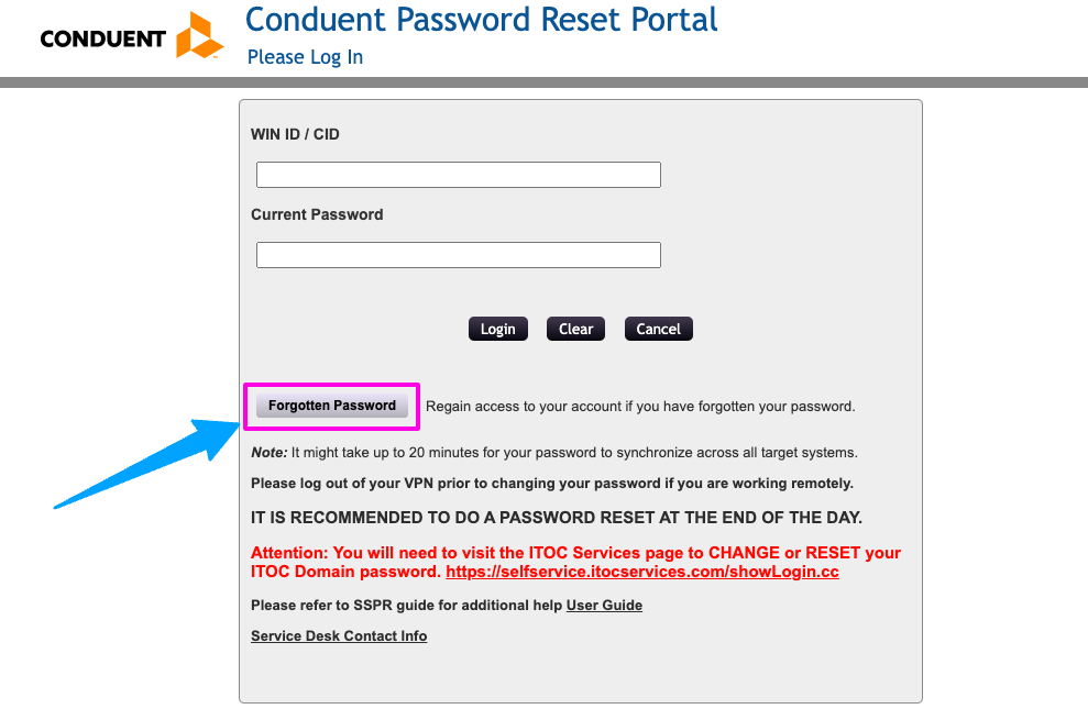 forgot password for Conduent connect